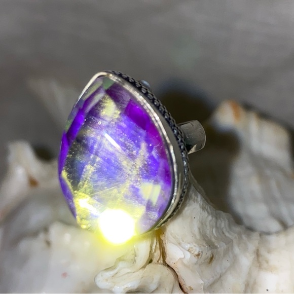 Sale * Mystic Rainbow Topaz vintage teardrop ring - Picture 9 of 12